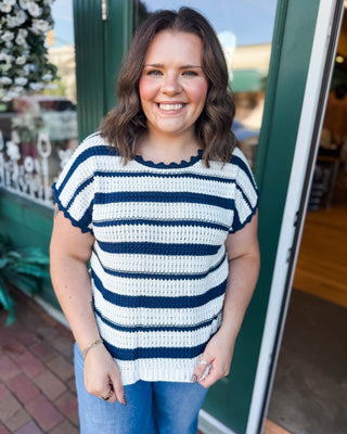 Sweet On Stripes Crochet Short Sleeve Sweater - The Southern Loft