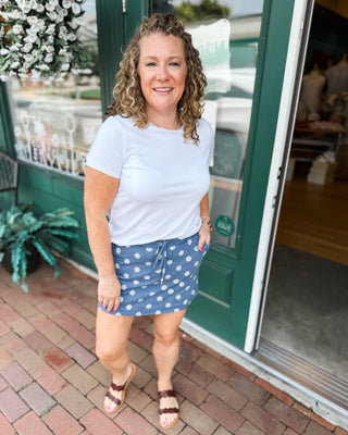 Sweet Spot Polka Dot Faux Denim Skort - The Southern Loft
