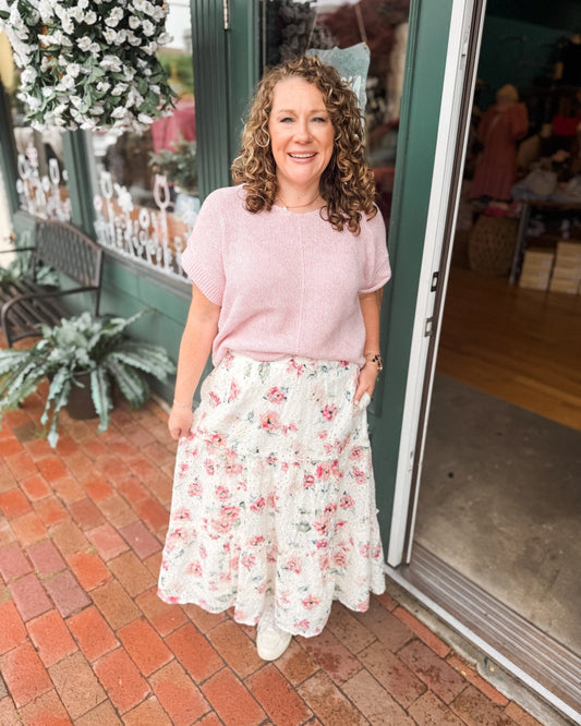 The Julie Crochet Eyelet Floral Midi Skirt - The Southern Loft
