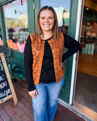 The Suede Intentions Laser Cut Button Up Vest - The Southern Loft