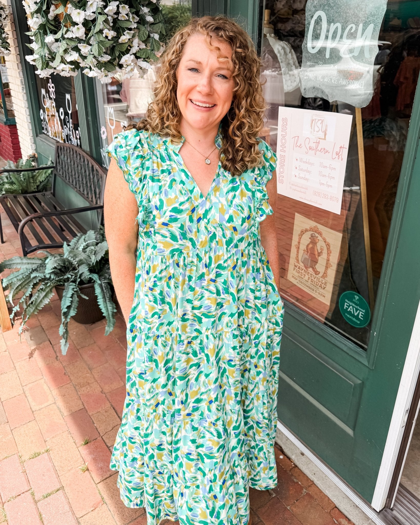 Leaf Print Tiered Midi Dress