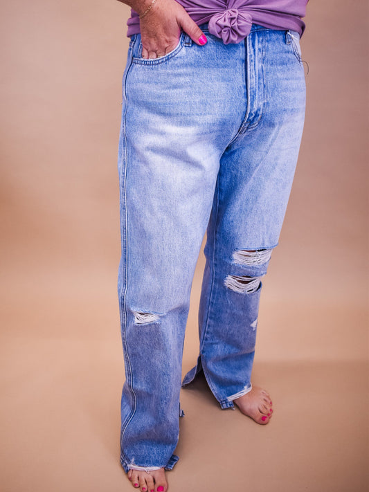Vervet High Rise Straight Jeans With Slit Detail - The Southern Loft
