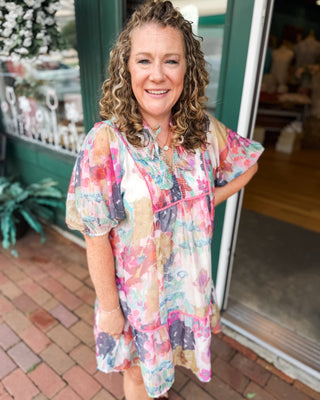 Watercolor Bloom Drop Hem Babydoll Dress - The Southern Loft
