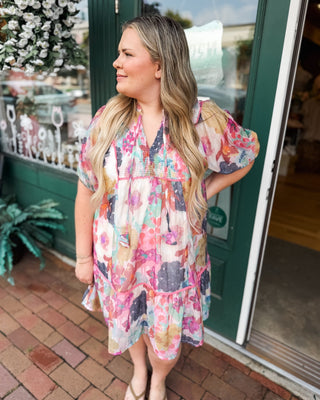 Watercolor Bloom Drop Hem Babydoll Dress - The Southern Loft