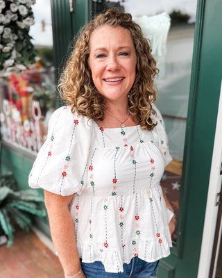 Wildflower Floral Embroidered Puff Sleeve Top - The Southern Loft