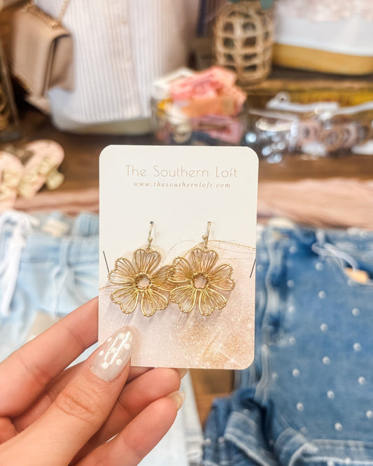 You're So Golden Wire Flower Drop Earrings - The Southern Loft