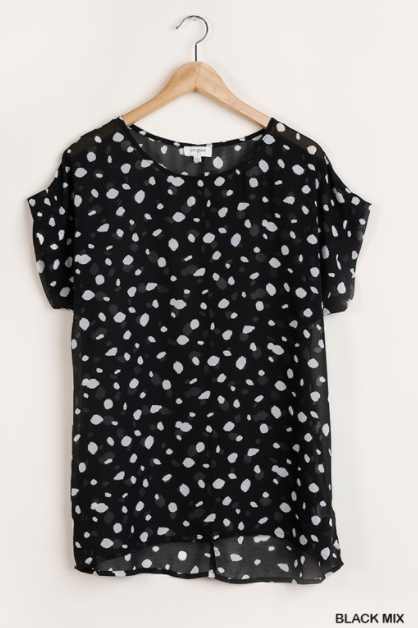 Sheer Dalmatian Print Short Sleeve Top