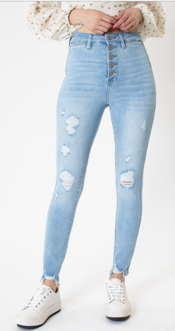 High Rise Button Fly Ankle Skinny Jeans