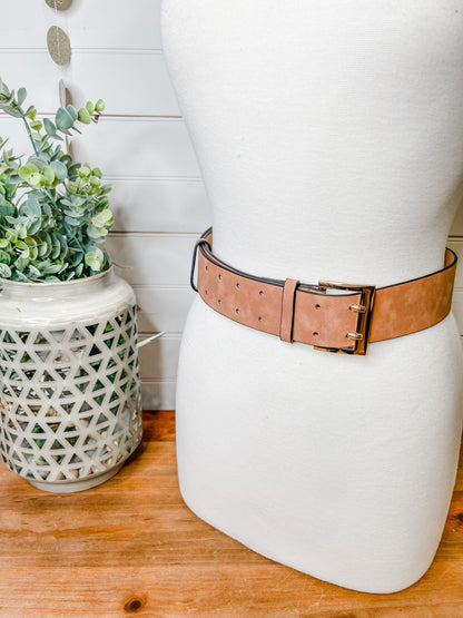Faux Leather Double Buckle Belt