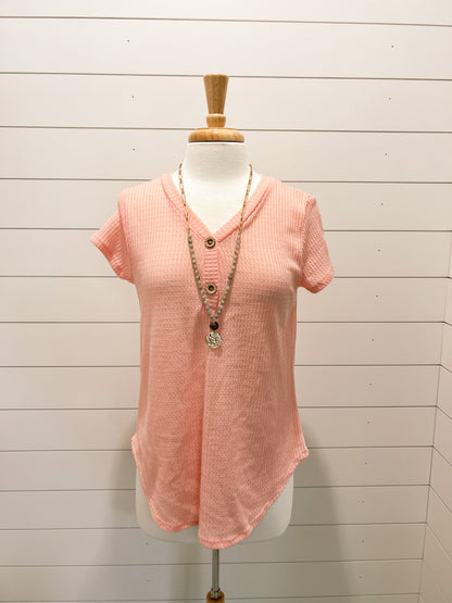Waffle Knit Button Top