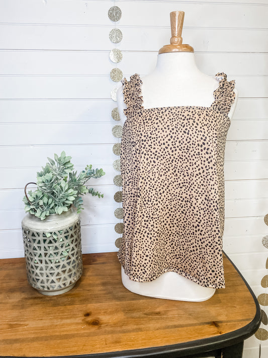 Smocked and Dotted Sleeveless Top