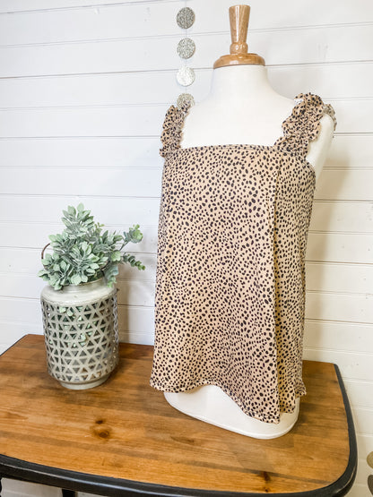 Smocked and Dotted Sleeveless Top