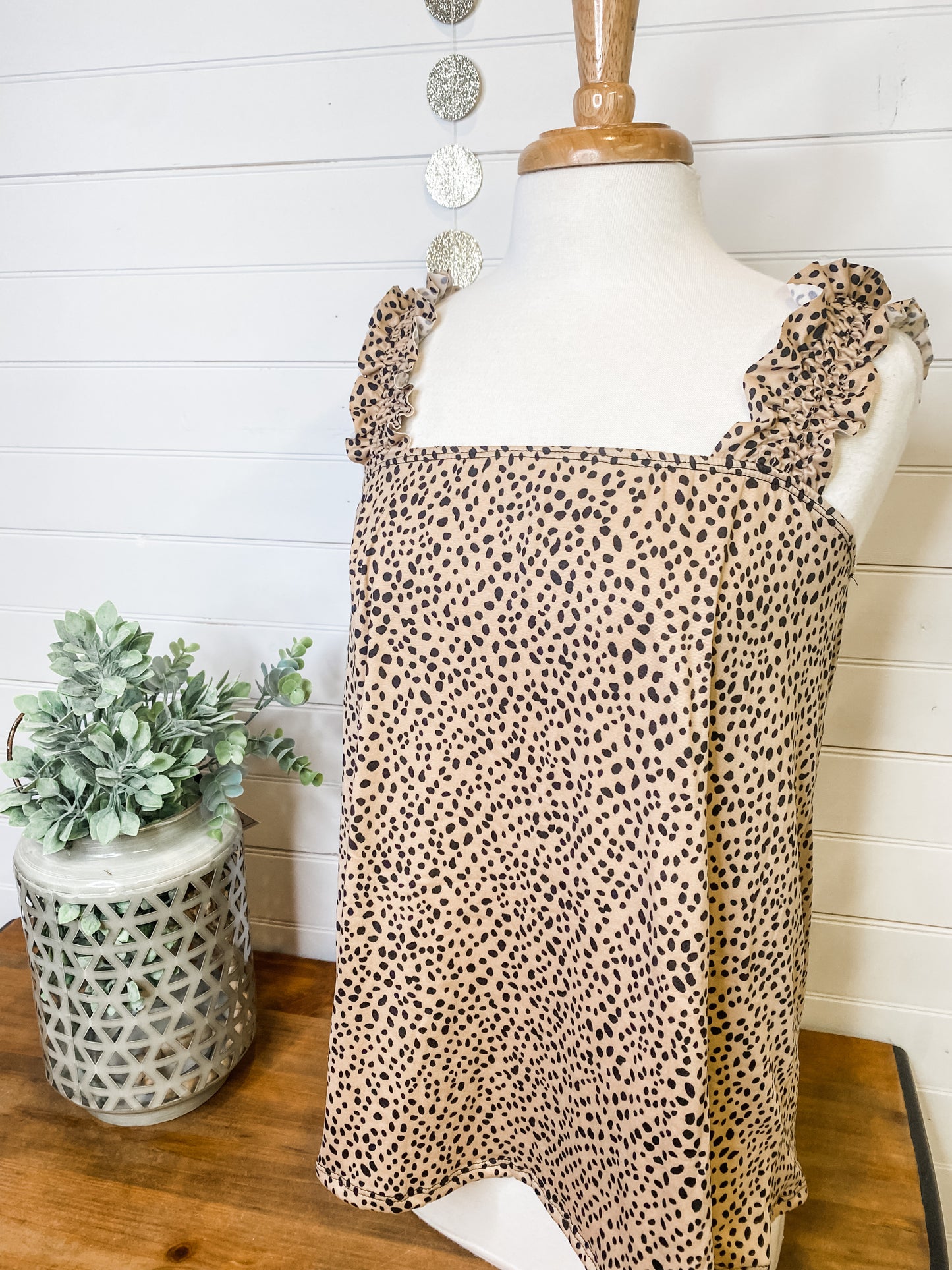 Smocked and Dotted Sleeveless Top