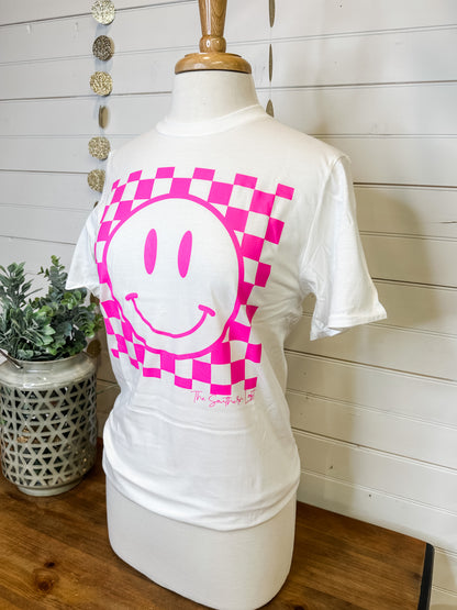Checkered Happy Face Graphic Tee