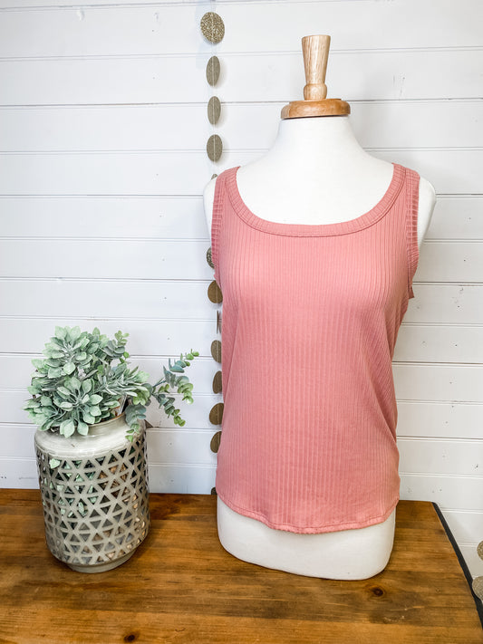 Ribbed Tank Top with Cut Edge Detail