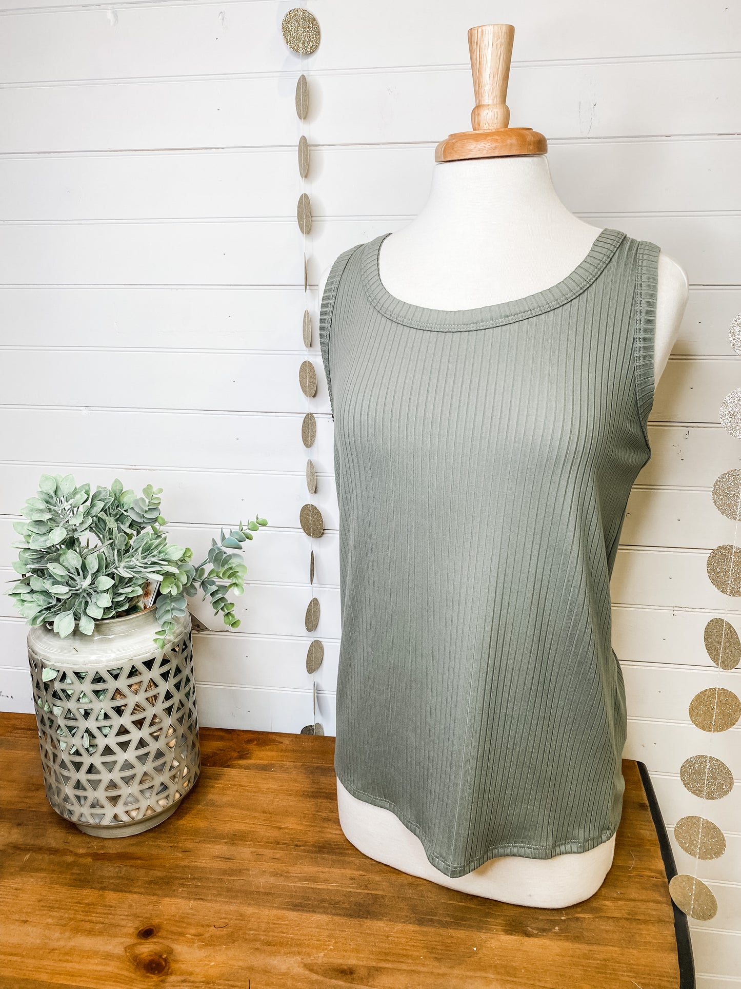 Ribbed Tank Top with Cut Edge Detail