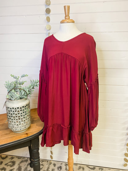 Frilled Bubble Sleeve Midi Dress