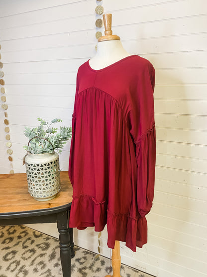 Frilled Bubble Sleeve Midi Dress