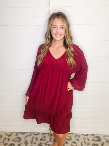 Frilled Bubble Sleeve Midi Dress