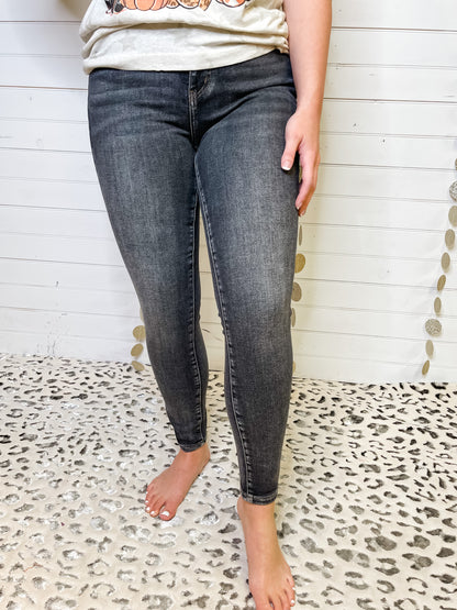 High Waisted Vintage Black Yoke Skinny