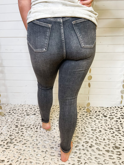 High Waisted Vintage Black Yoke Skinny