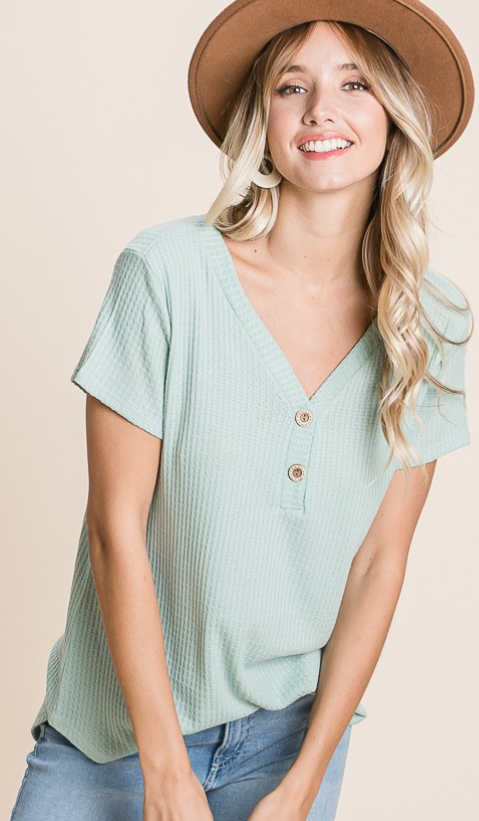Waffle Knit Button Top