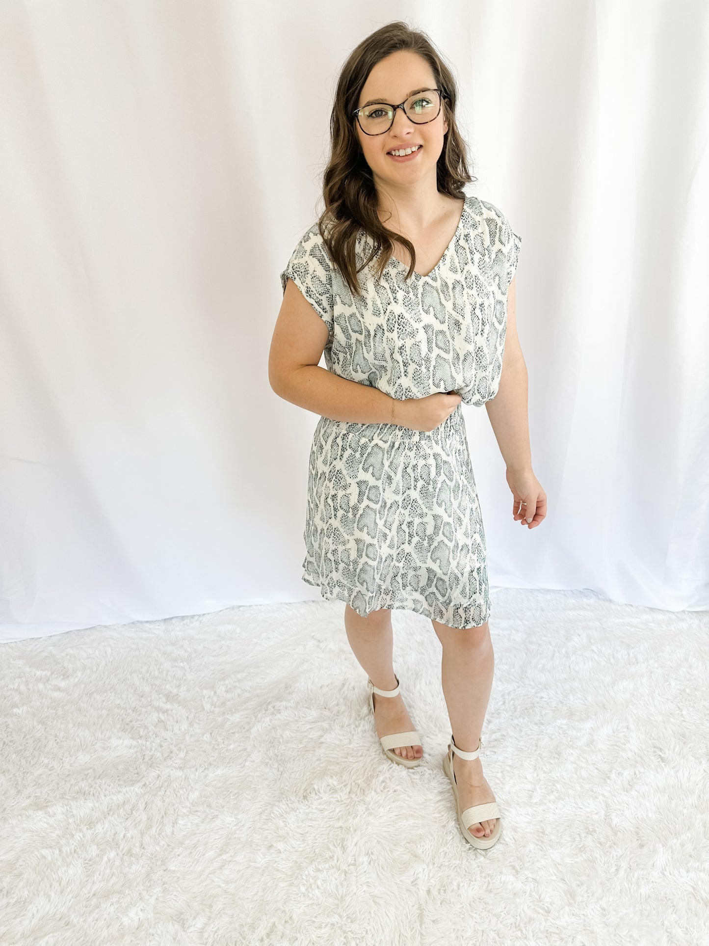 Blue Leopard Smocked Waist Dress