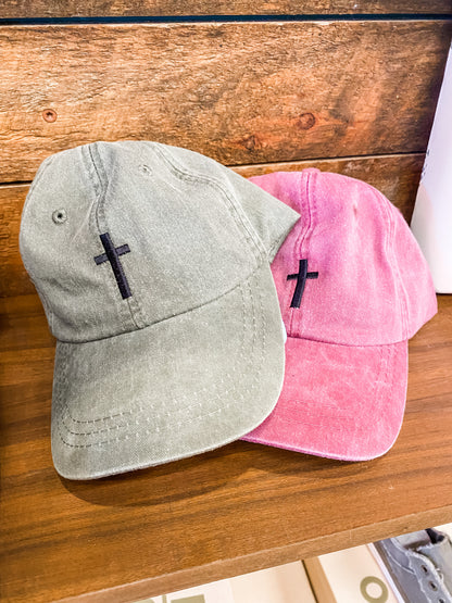 Thread Embroidered Cross Hat