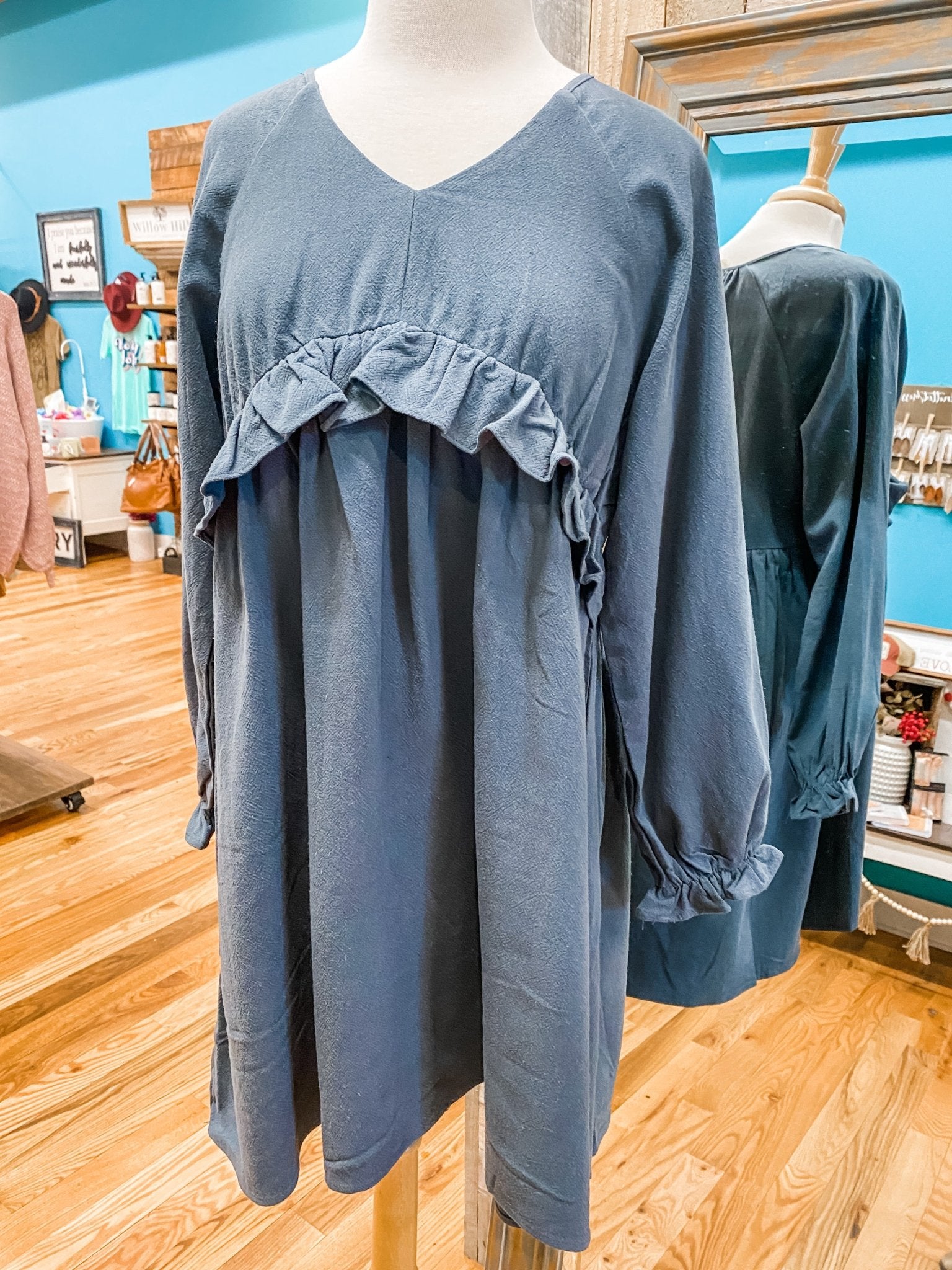 A heavyweight linen style mini dress