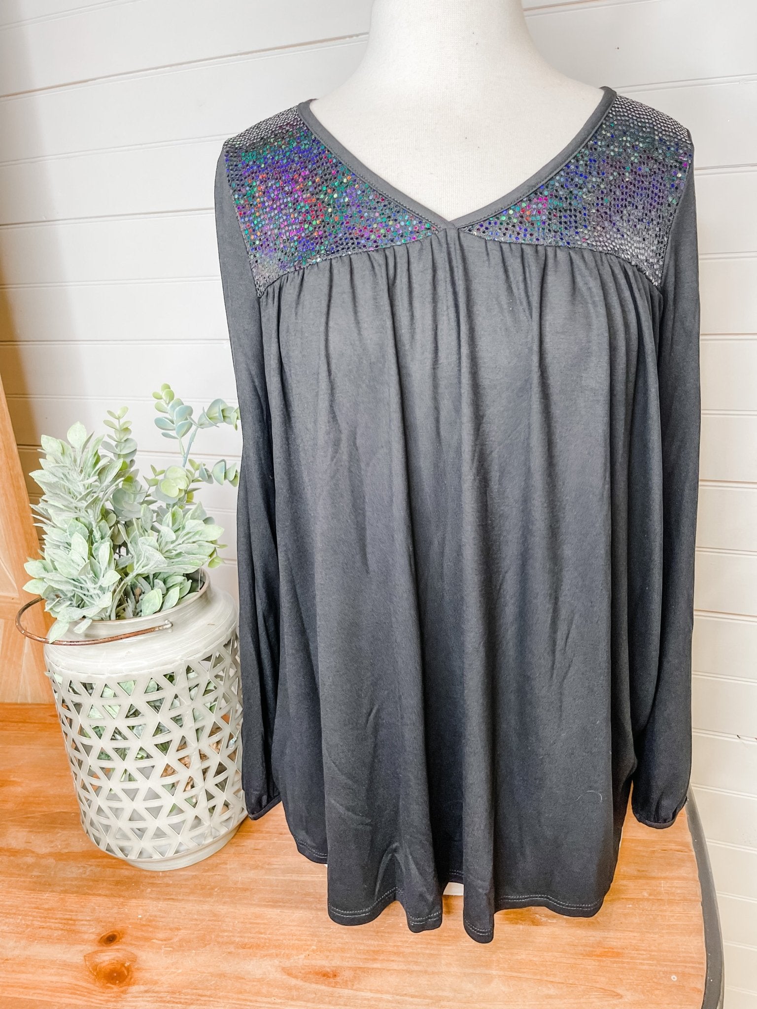 Sparkling Shoulders Long Sleeve Top - The Southern Loft