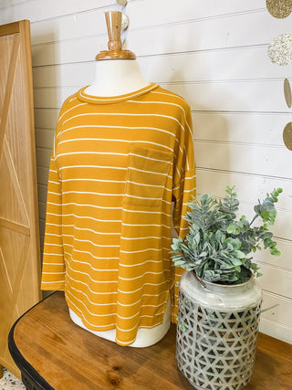 Striped long sleeve basic style top in mustard yellow