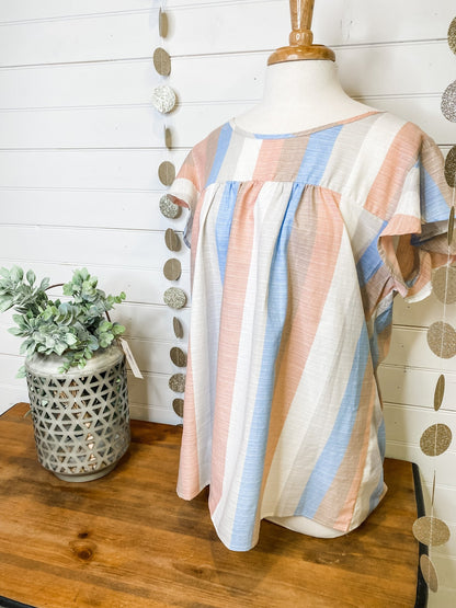a striped ruffle sleeve style top